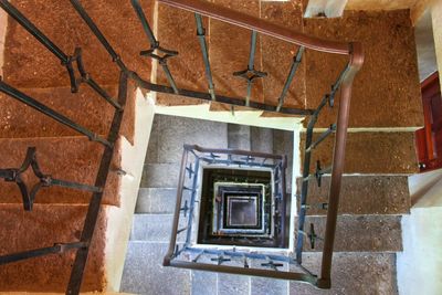 High angle view of spiral staircase of building