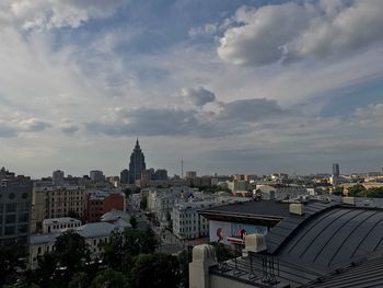 High angle view of buildings in city