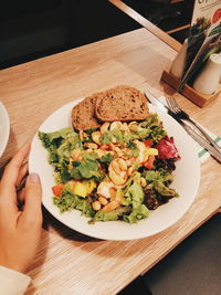 High angle view of breakfast served on table