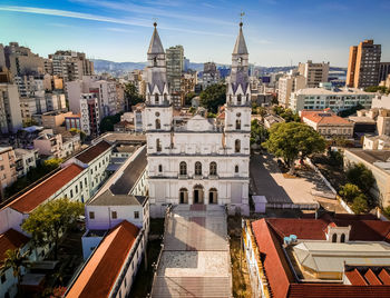 High angle view of buildings in city