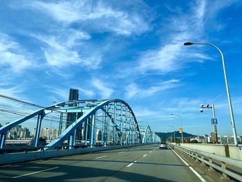 Bridge over river against sky at sunset