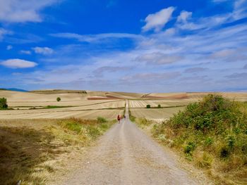 Road amidst landscape against blue sky