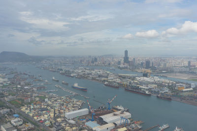 High angle view of city at waterfront