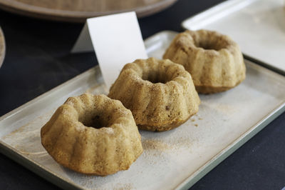 Close-up of cookies in plate on table