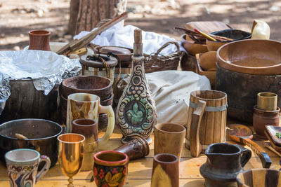 Close-up of kitchen utensils on table