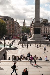 People at trafalgar square in city