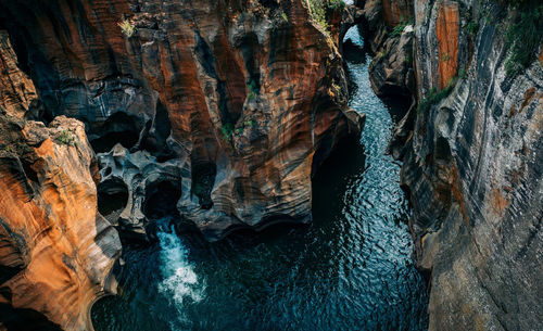 Eroded rock formation bourkes luck potholes at blyde river canyon nature reserve