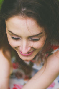 High angle view of smiling young woman