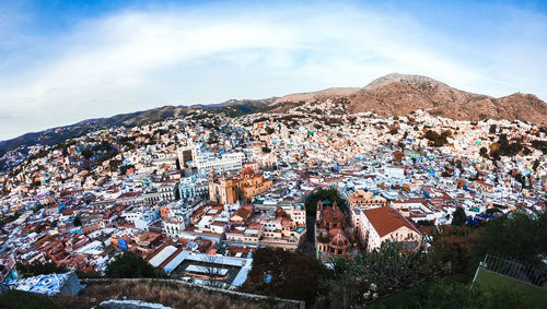 High angle view of townscape against sky