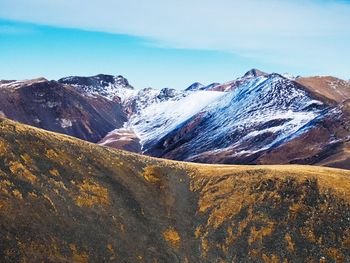 Scenic view of snowcapped mountains against sky