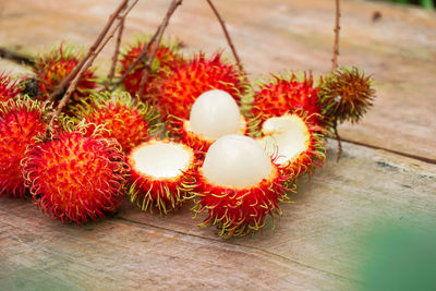 High angle view of fruits on table