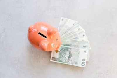 High angle view of toy on table against white background