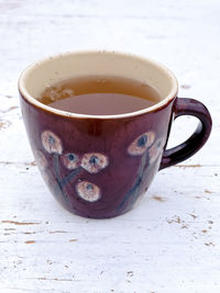 Close-up of coffee cup on table