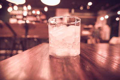 Close-up of beer in glass on table