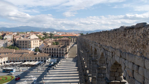 Viaduct of segovia during a cloudy day, spain