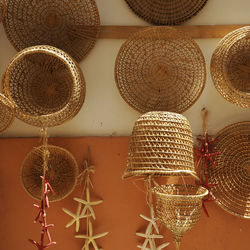 Close-up of wicker basket for sale in market