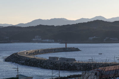 Scenic view of sea against clear sky