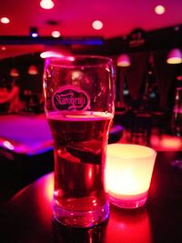 Close-up of beer in glass on table