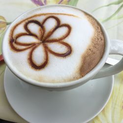 High angle view of coffee on table