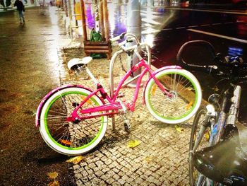 High angle view of bicycle parked in canal