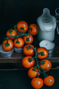 High angle view of tomatoes on table