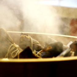 Close-up of meat on barbecue grill