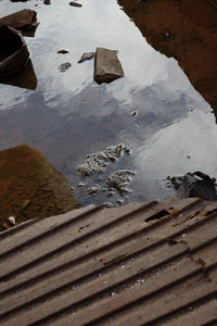 High angle view of wet shore during winter