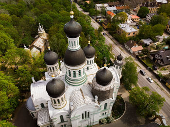 High angle view of buildings in city