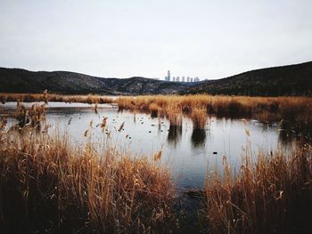 Scenic view of lake against sky