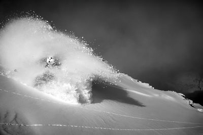 Powder snow explosion while skiing in the backcountry, austria.