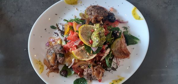 High angle view of meal served in plate