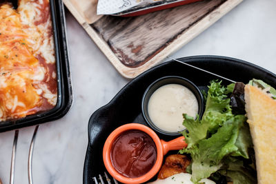 High angle view of food on table