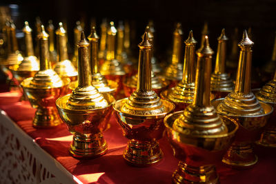 High angle view of glasses on table