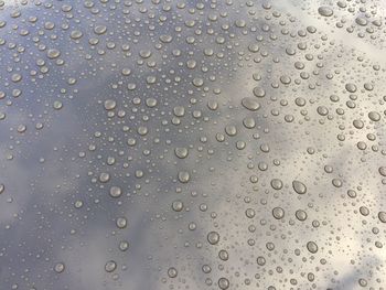 Full frame shot of raindrops on windshield