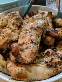 High angle view of meat in plate