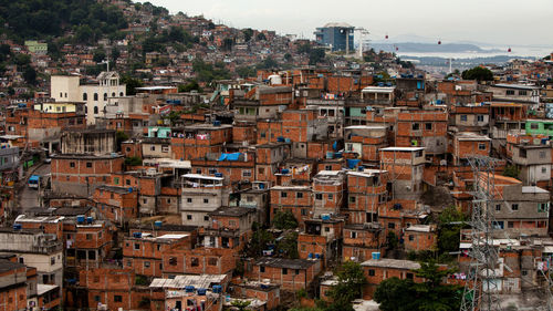 High angle view of buildings in city