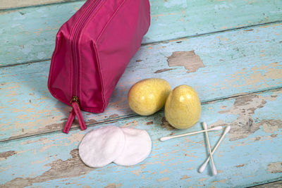 High angle view of fruits on table