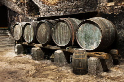 Old wine casks in cellar