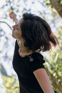 Side view portrait of a young woman