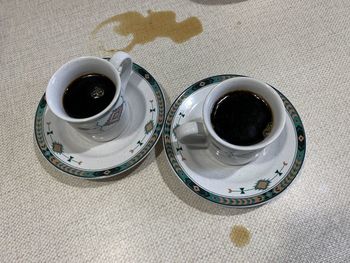 High angle view of coffee on table