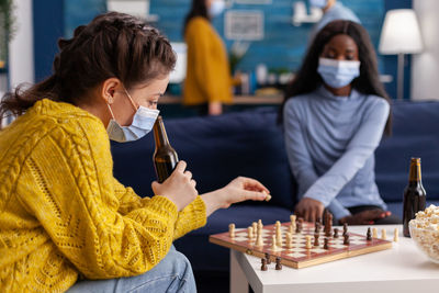 People relaxing on table