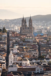 Basilica del voto nacional and cityscape during the morning in quito, ecudor