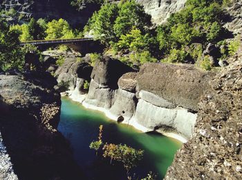 Scenic view of river flowing through rocks