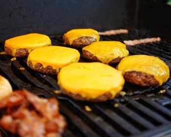 Close-up of food on barbecue grill