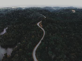 High angle view of winding road on landscape