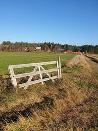 Scenic view of field against clear blue sky