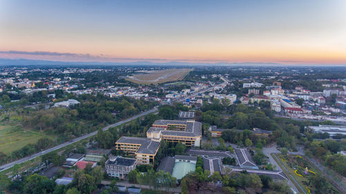 High angle view of city at night