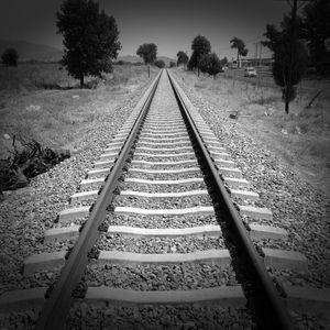 Railroad tracks on landscape