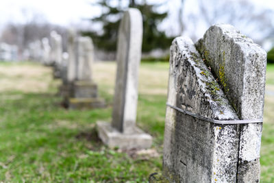 Vintage cemetery graveyard and gravestones