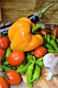 Close-up of bell peppers and vegetables